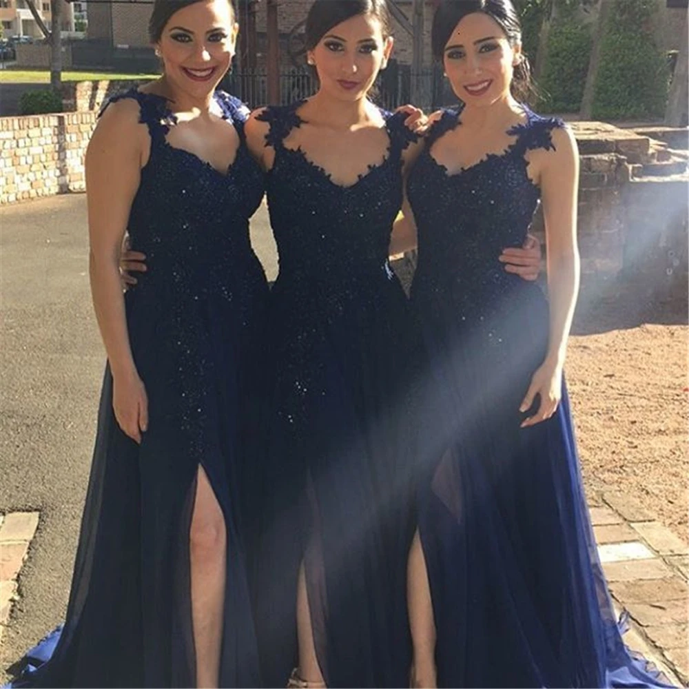 

A Line Gown Sweetheart Thigh-High Slits Floor-Length Chiffon Prom Party Gown Applique Bridesmaid Dresses