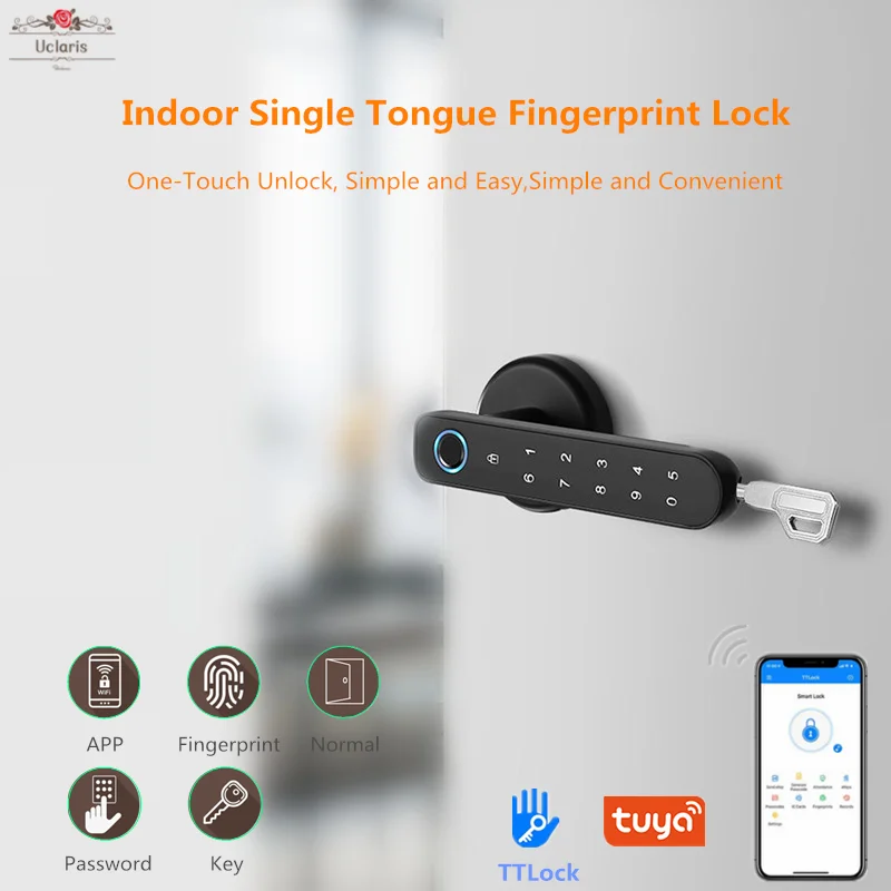 Tuya APP Smart Door Lock Wifi Bluetooth Remote Control Biometric Fingerprint Lock With Key Password For Home Office Security