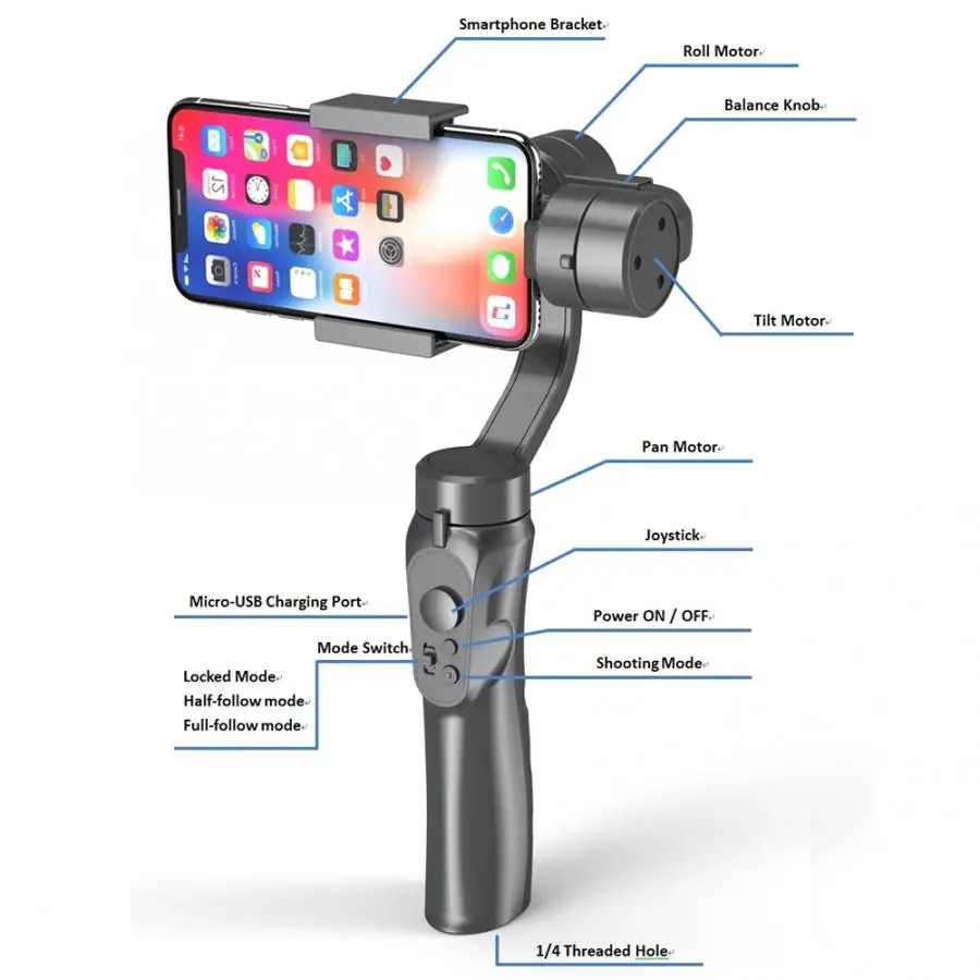 

Handheld H4 3 Axis Gimbal Stabilizer Anti-shake Smartphone Stabilizer for Cellphone Action Camera for Vlogging Live Broadcast