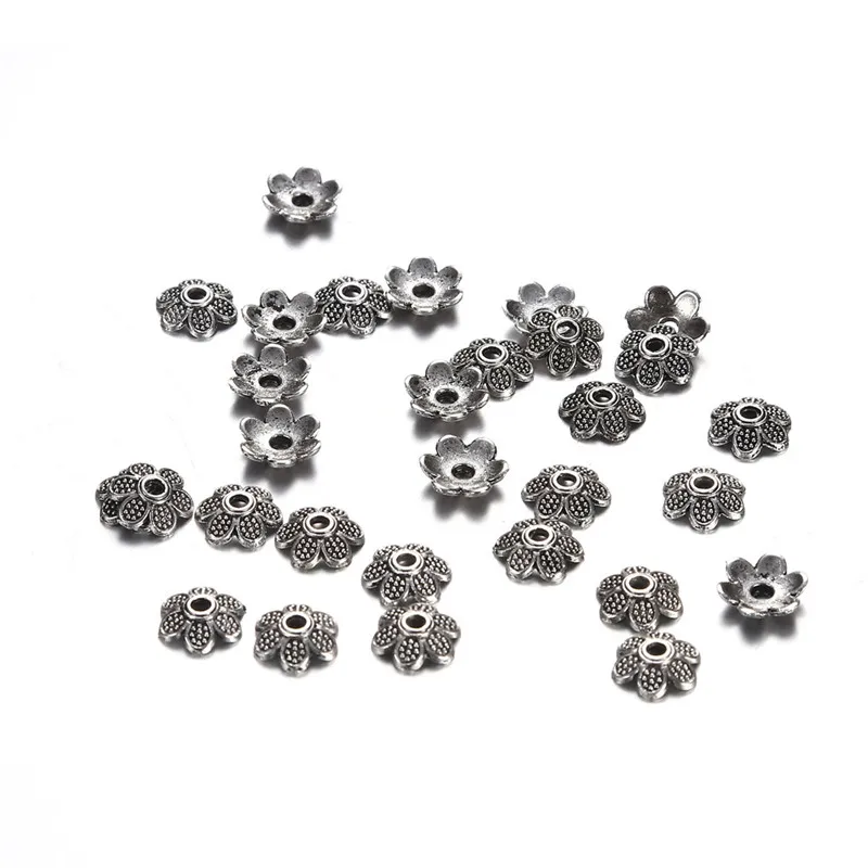 100 pz/lotto Vintage Petal Bulk End Spacer Flower Beads Caps per gioielli fai da te che fanno perline distanziatrici allentate Base Cabochon accessori