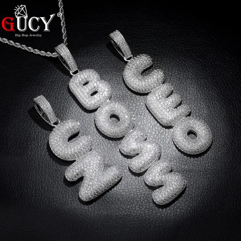 GUCY A-Z Custom Name Bubble Letters Pendant & Necklace Charm Men's CZ Hip Hop Jewelry With Tennis Chain