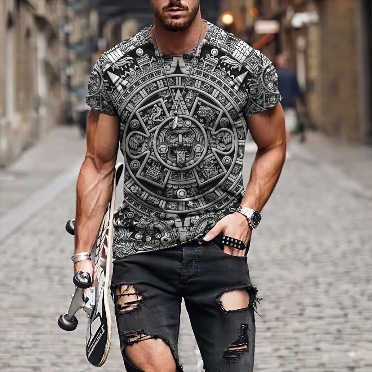 2021 New summer T shirts 3D Print Aztec Warrior Tattoo Men Harajuku Fashion Short sleeve shirt street Casual Unisex T-shirt top