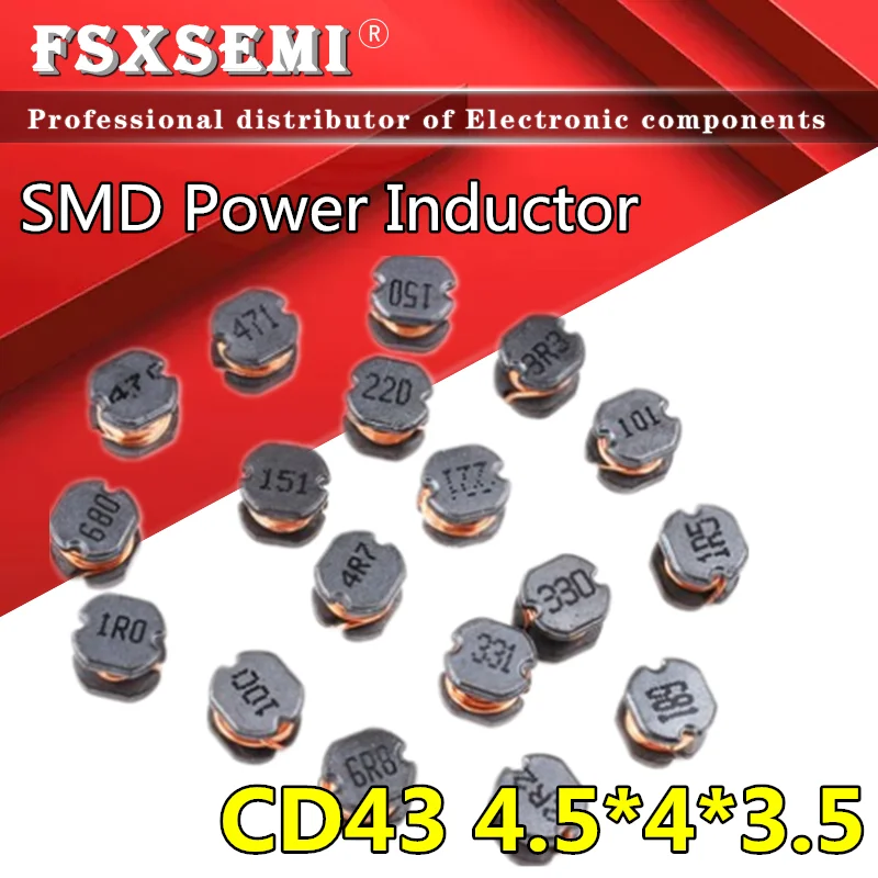 

20pcs CD43 SMD Power Inductor 1R0 1R5 2R2 3R3 4R7 6R8 1 2.2 3.3 4.7 6.8 10UH 22 33 47UH 68UH 100UH 150 220 330 470UH 1M 102 471