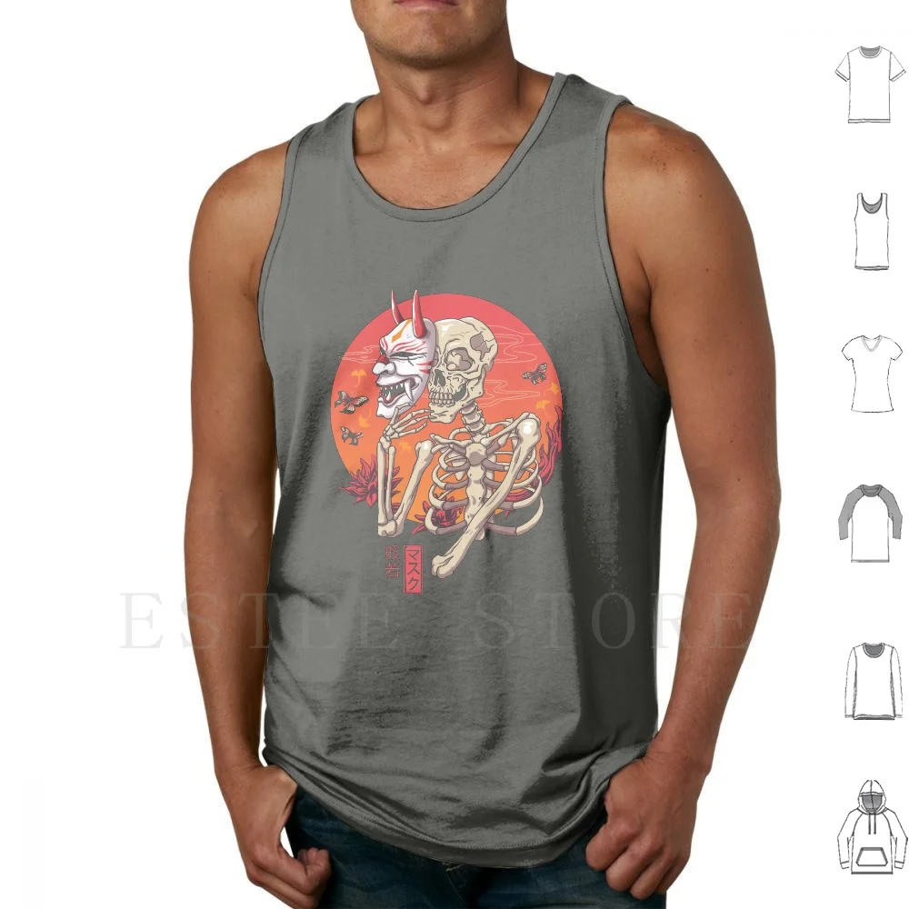 

Hannya Yokai Mask Майки Жилет без рукавов Хэллоуин Yokai Spooky Skeleton Hannya Япония Японский ужас японский страшный