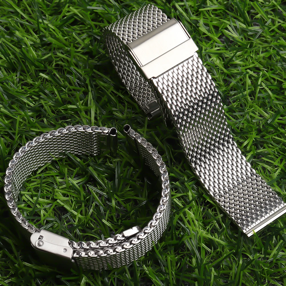 Watch Accessories Folding Clasp 20 22mm Milanese Stainless Steel Mesh Watch band Best For iwc omega breitling Series Strap