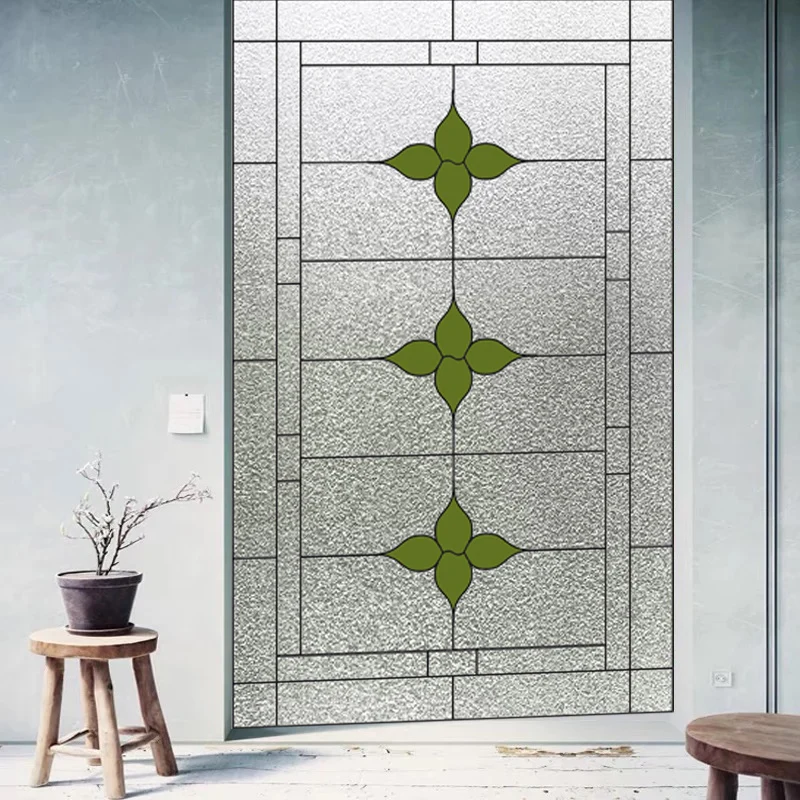 Custom Size Stained Glass Window Film Static Cling Vintage Floral Window Decal For Home Kitchen Bathroom Office Door Cover