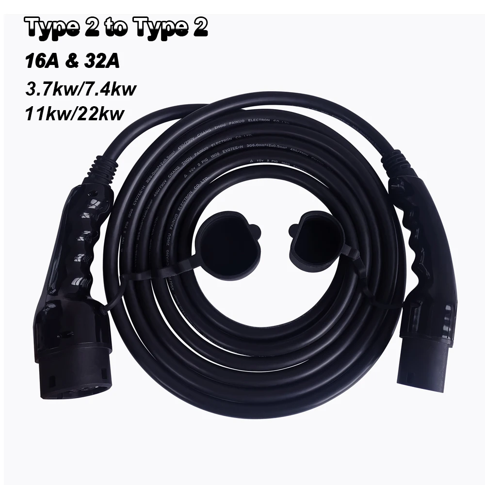 

Зарядный кабель EVSE 16 А 32 А 11 кВт 22 кВт для электромобилей Тип 2 к Type 2 кабель EV для электромобиля зарядная станция соединительный кабель 5 м