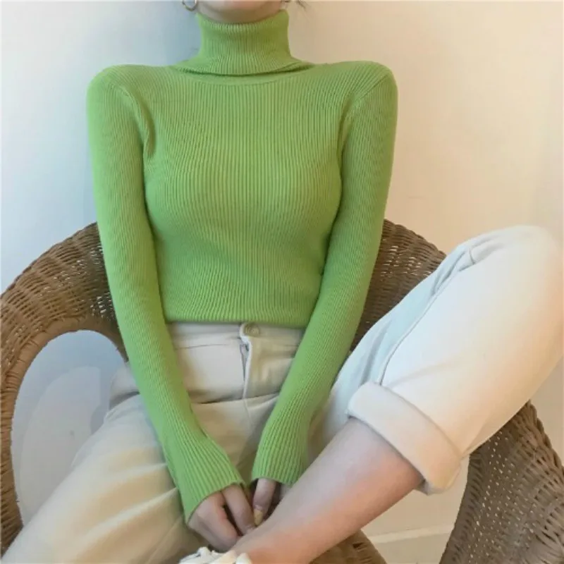 Donna autunno inverno dolcevita pullover tutto-fiammifero manica lunga maglione solido 11 colori nuova donna coreana Slim-Fit maglione stretto