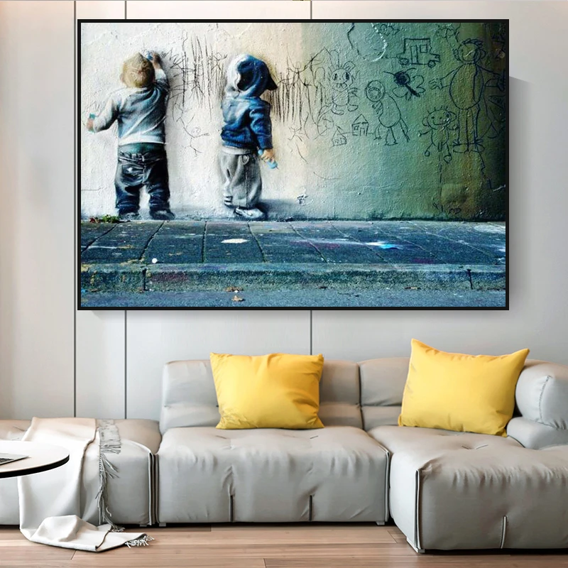 Nursery Kids Boys Scrawl Wall Art Sparring Canvas Printing Banksy Graffiti For Wall Decor Abstract Poster and Print