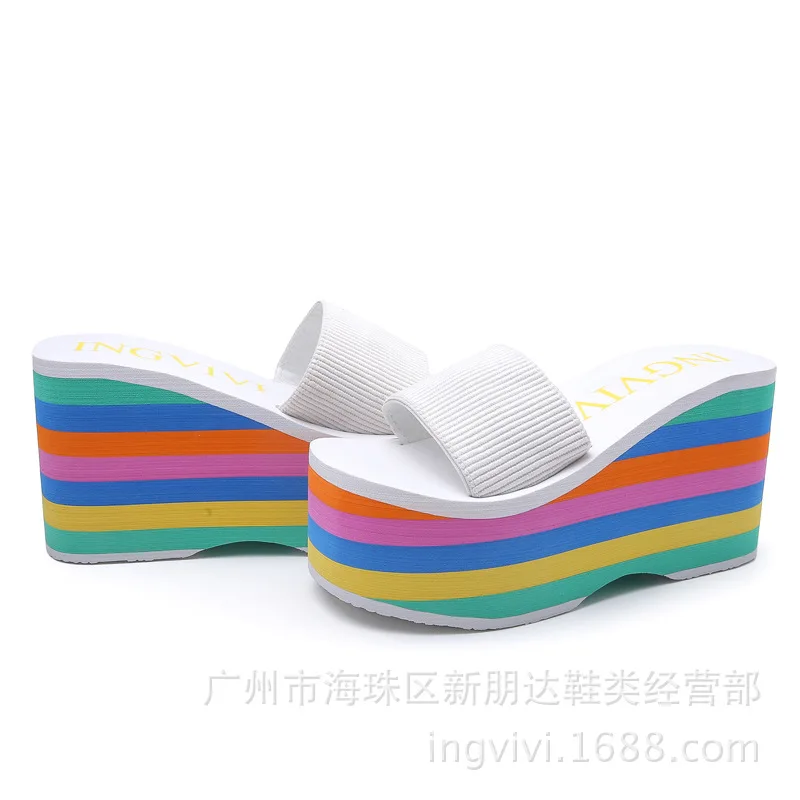 New Summer Women Sandals Rainbow wedges Beach Flip Flops Home Slipper Ladies Outdoor Heels Shoes Non Slip Soft Zapatos Mujer