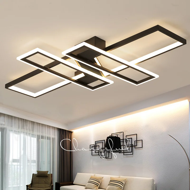 

Post modern Simple LED Pendant lights Nordic Dining room Office Creative Black white Aluminum Droplight Rectangle LED Lighting