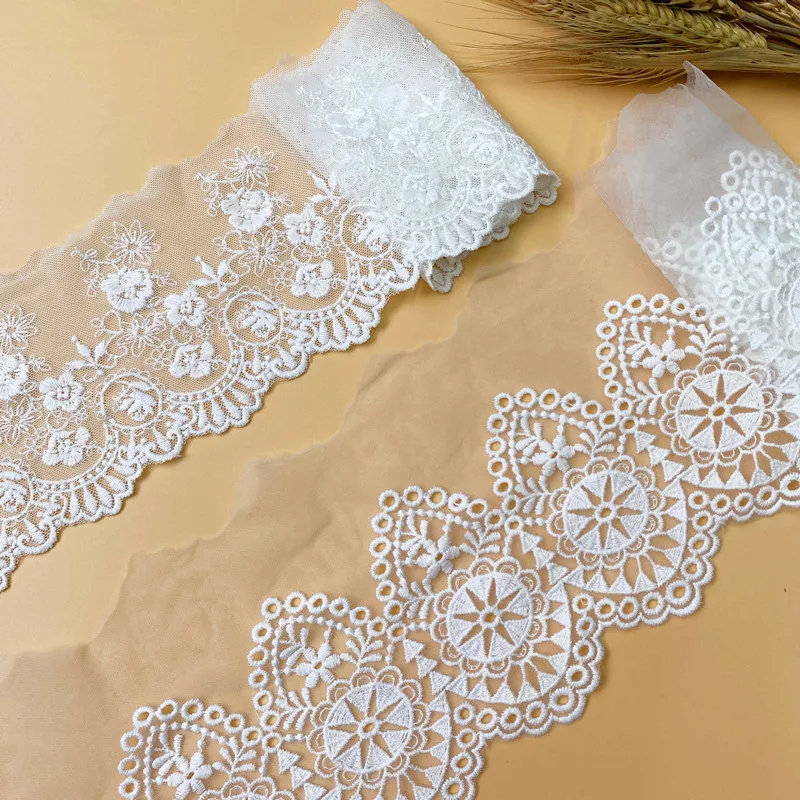 9CM/12CM Wide 5yards Embroidery Lace Fabric White Laces Mesh Wedding Lace Ribbon Sewing Accessories Trimmings Guipure Craft