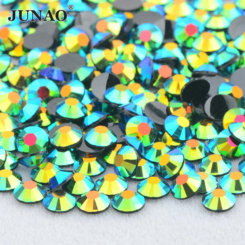 JUNAO 4 5 6mm Purple Red AB Non Hotfix Flatback Crystal Rhinestone Resin Strass Sticker Glue On Round Glitter Nail Stone