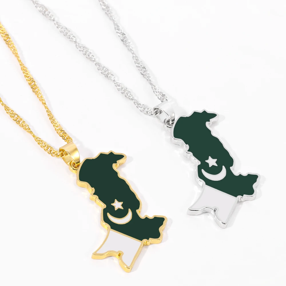 Pakistan Map National Flag Pendant Necklace For Women Men Fashion Map Ethnic Choker Necklaces Jewelry Gift For Pakistani Friends