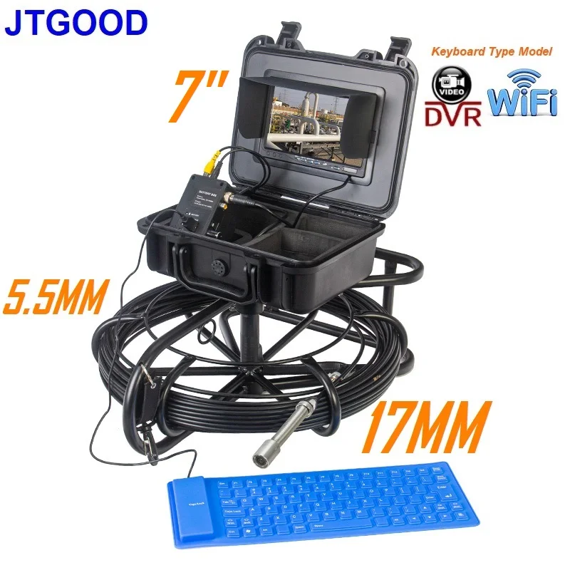 JTGOOD 17MM WiFi HD1080P Pipe Inspection Camera DVR 16GB FT Card, Sewer Drain Industrial Endoscope IP68 5.5MM Hard Cable 7 Inch