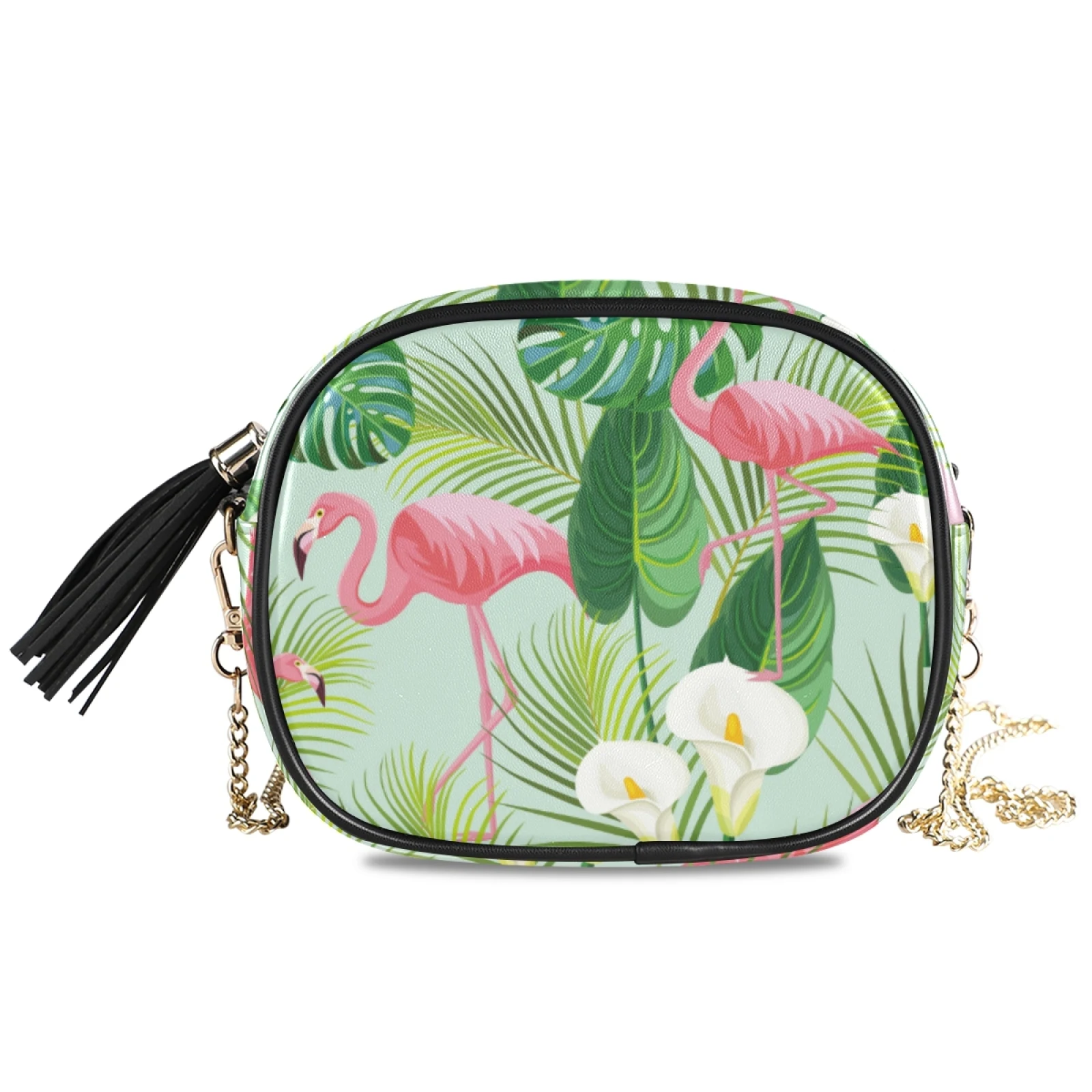 

Mini PU Leather Crossbody Shoulder Bags For Women 2021 Fashion Tropical Flamingo And Leaves Designer Lady Luxury Shoulder Bag