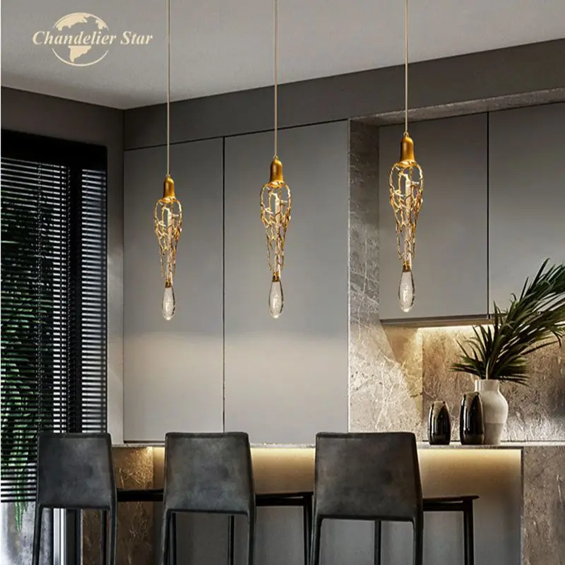 Luxury Copper LED Chandeliers Lighting Modern Crystal Brass Water Drop Pendant Lights Bedroom Living Room Staircase Lamps Lustre