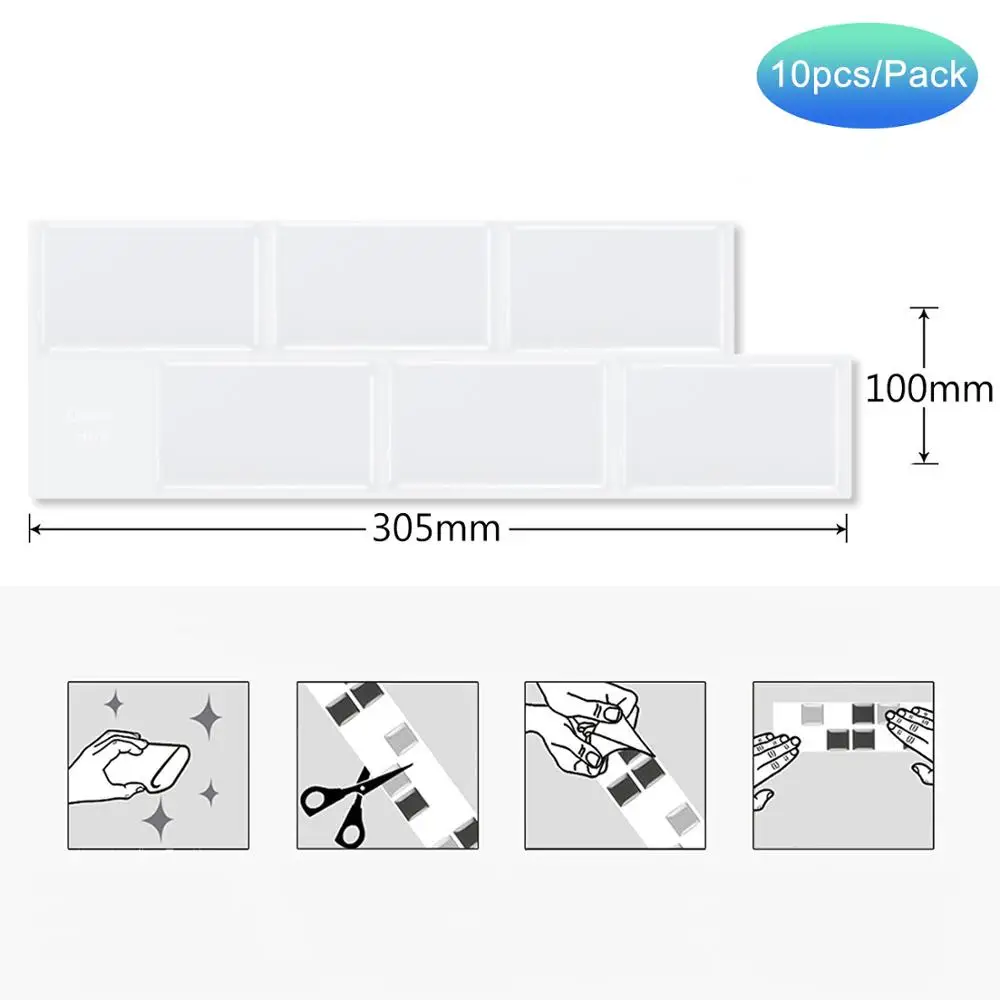 

10 sheets --Bathroom & Kitchen 3D Waterproof Wall Sticker Tiles DIY White Subway Wallpaper