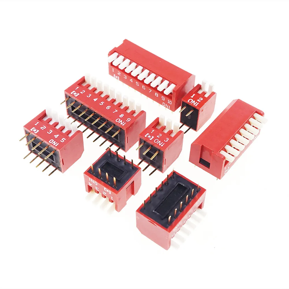 100pcs Dip Switch SPST 2 3 4 5 6 8 9 10 Position Through Hole Right Angle Piano Actuator PCB Mount Straight 25mA 24VDC