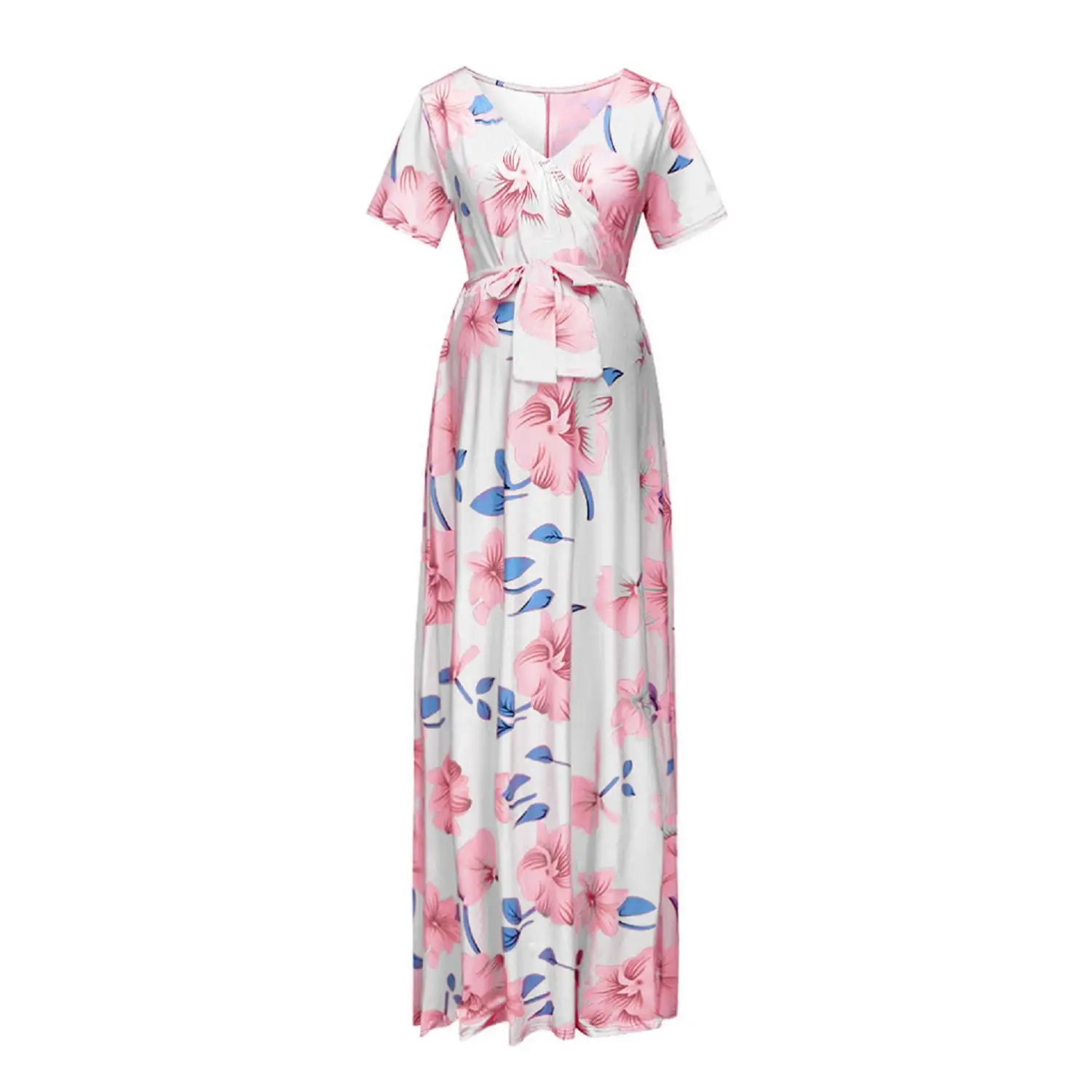 Vestido de maternidad Floral de manga corta para mujer embarazada, Vestido largo de verano para embarazo