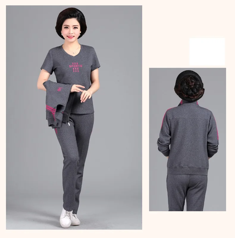 High quality Sporting suit female New Spring autumn Middle age clothing Leisure Women sports sweatshirts Cotton 3-piece set 5XL