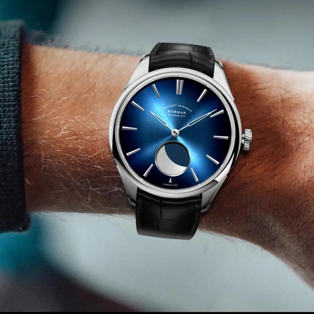 Reloj BORMAN Moonphase para hombre, relojes automáticos de lujo para hombre, relojes de pulsera mecánicos de viento automático, espejo de zafiro resistente al agua hasta 50m