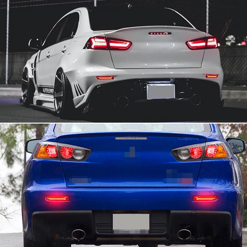Red LED Rear Bumper Reflectors Lights Brake Tail Light w/Sequential Turn Signal For Mitsubishi Lancer Outlander Evolution X 12V