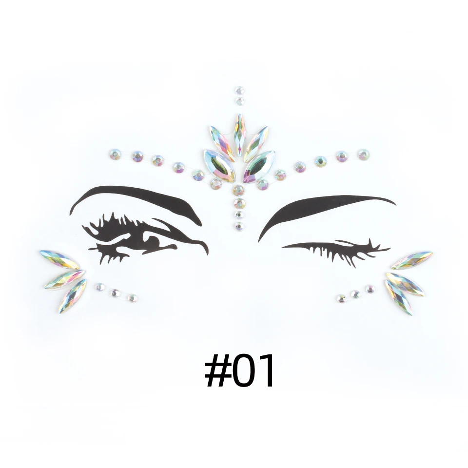 3D Sexy Face Tattoo Stickers Shiny Face Decoration Glitter Fake Tattoo For Woman Party Decoration Makeup Eyeshadow Crystal Stick