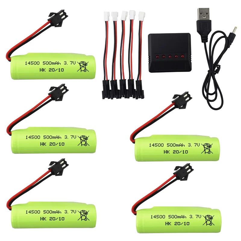 

5PCS 14500 3.7V 500mAh Lipo Battery With 5 In 1 Charger For DE35 DE38 DE40 DE50 Double-Sided Tumbling Stunt RC Car Spare Parts