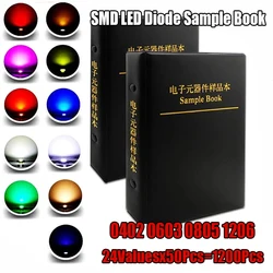 1200PCS 0402 0603 0805 1206 SMD LED Diode Sample Book Red/Green/Blue/White/Yellow/Orange