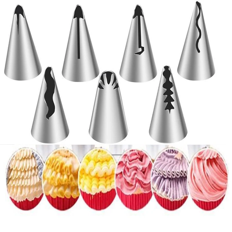 7Pcs Stainless Steel Flower Mouth Nozzles Cream Cake Doll Skirt Icing Piping DIY Pastry Tips Baking Cupcake Decorating Tools