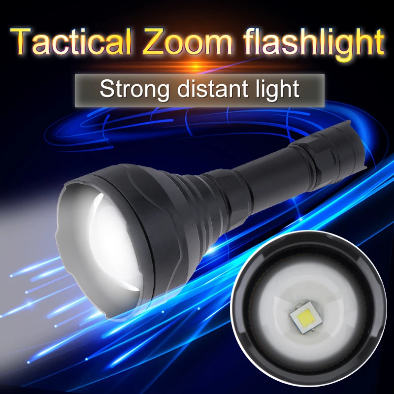 HT09/HT11/HT12 Lens XHP-V3 LED Zoomable Professional Hunting Tactical Flashlight with Strong Light Long-range White Spotlight