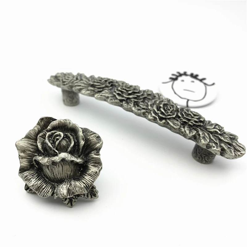 LCH Nordic Style Rose Shaped Knob String  Horse Creative Matte Silver Knob Vintage Lead-Zinc Alloy Cabinet Handle Drawer Pull