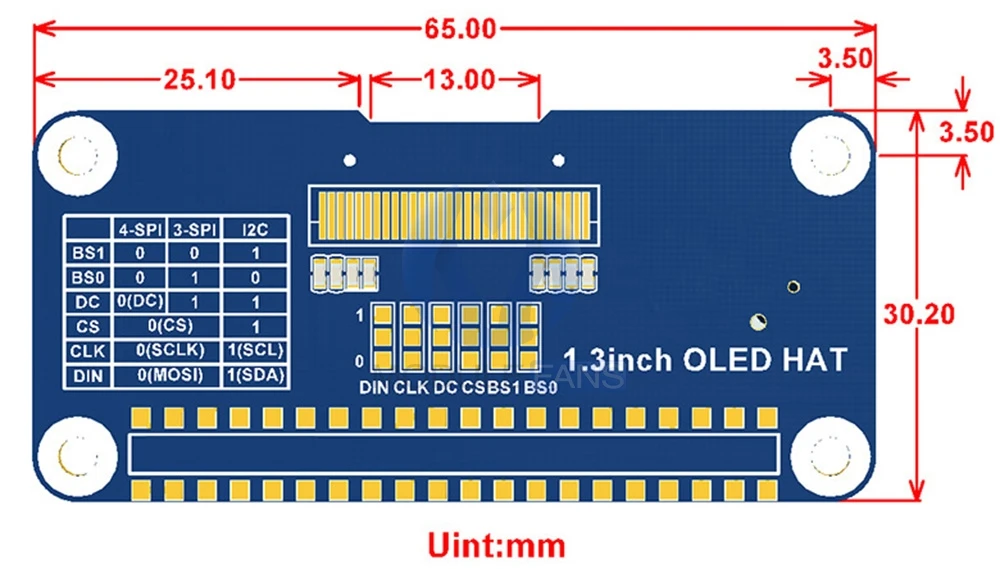Sombrero de pantalla OLED para Raspberry Pi 2B/3B/3B +/Zero W 128x64 píxeles interfaz SPI I2C IIC controlador integrado