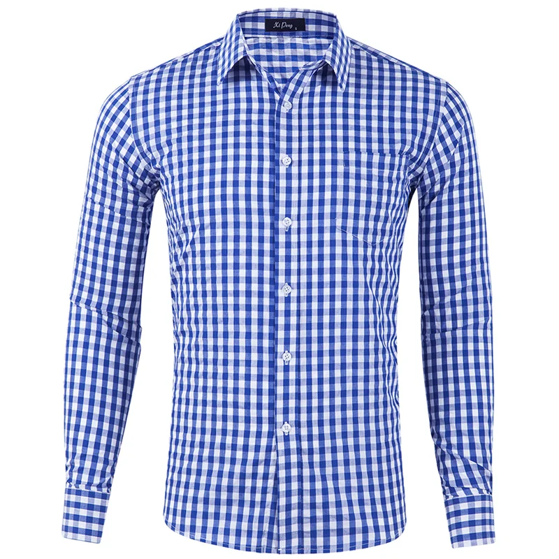 Mens Classic Gingham Plaid Cotton Casual Shirt Slim Fit Long Sleeve Button Down Dress Shirts Business Office Work Brand Shirt