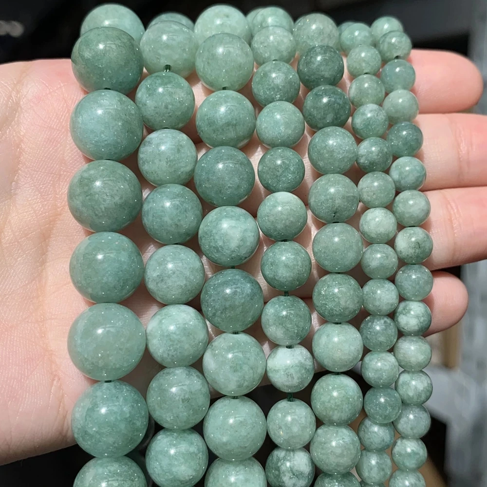 Natural Stone Smooth Green Burmese Jades Round Loose Beads For Jewelry Making DIY Bracelet Necklace 15\