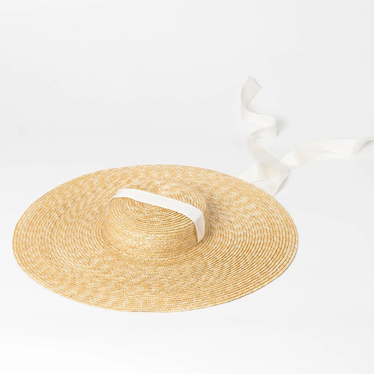 New summer sunscreen beach hat elegant and natural 15cm big straw hat wide brim Kentucky Derby ladies hat ribbon girl cap Bow