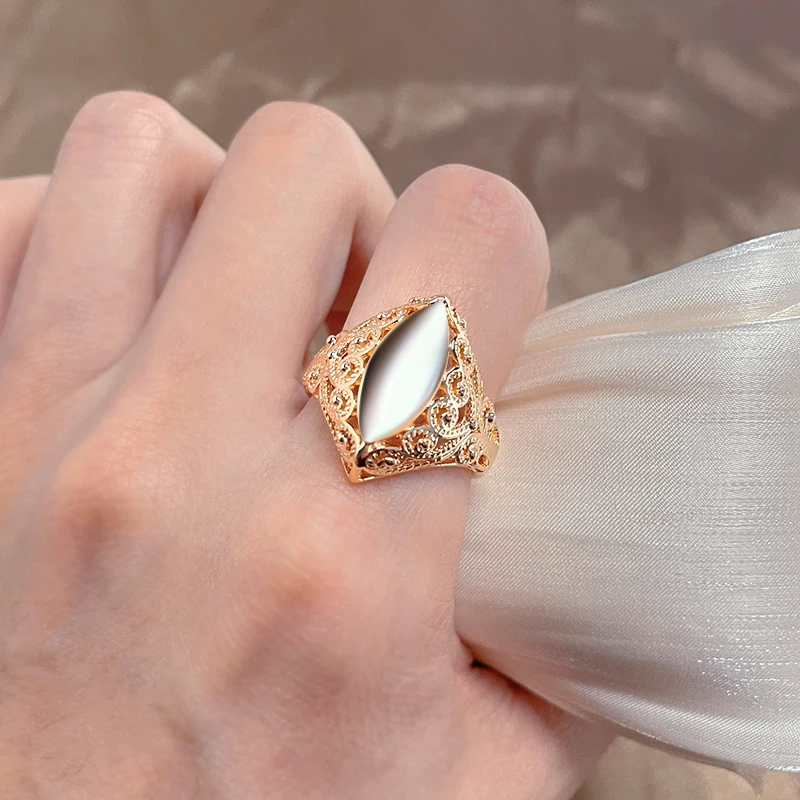 Kinel-anillos brillantes de moda para mujer, anillos de rombos con patrón único de oro rosa, joyería étnica de boda para novia 585, novedad de 2022