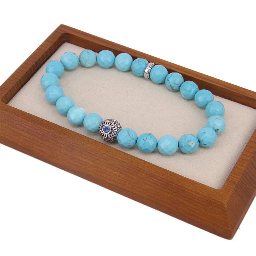 HEMISTON توماس نمط الأخضر حبة سوار المتمردين القلب الزركون الأزرق العين الخرز سوار للرجال النساء عرض 1.0 سنتيمتر هدية TS