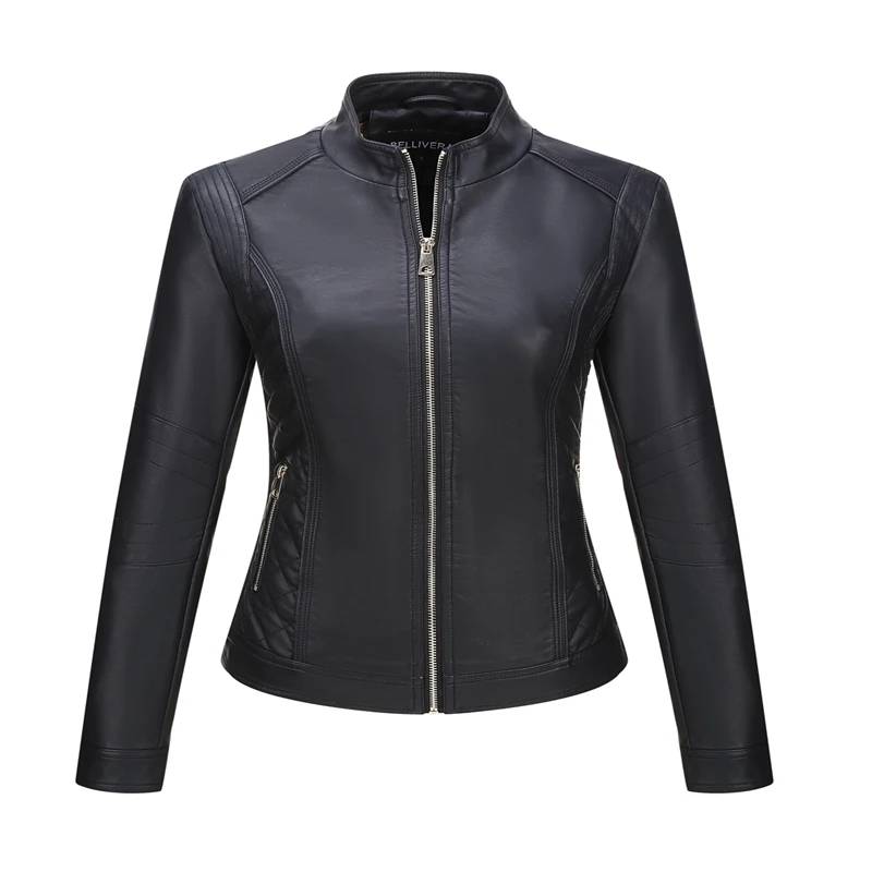 Giolshon Luxury Faux Leather Casual Jacket For Women Spring Fall And Winter Moto Biker Streetwear Coat Women PU Jacket