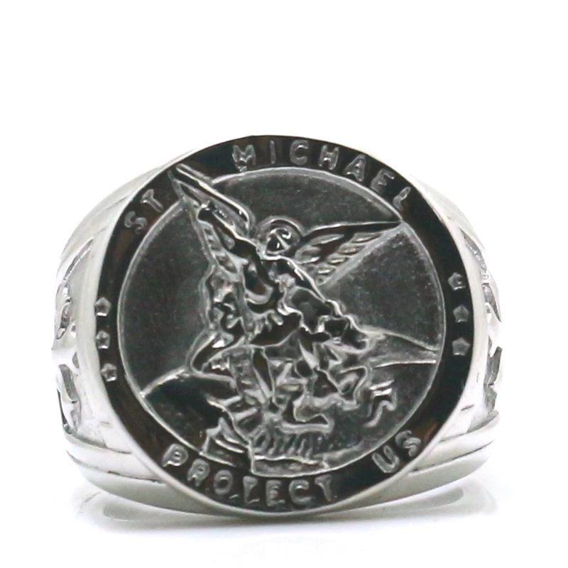 Unisex Cross Saint Michael Protect US 316L Stainless Steel Newest Ring