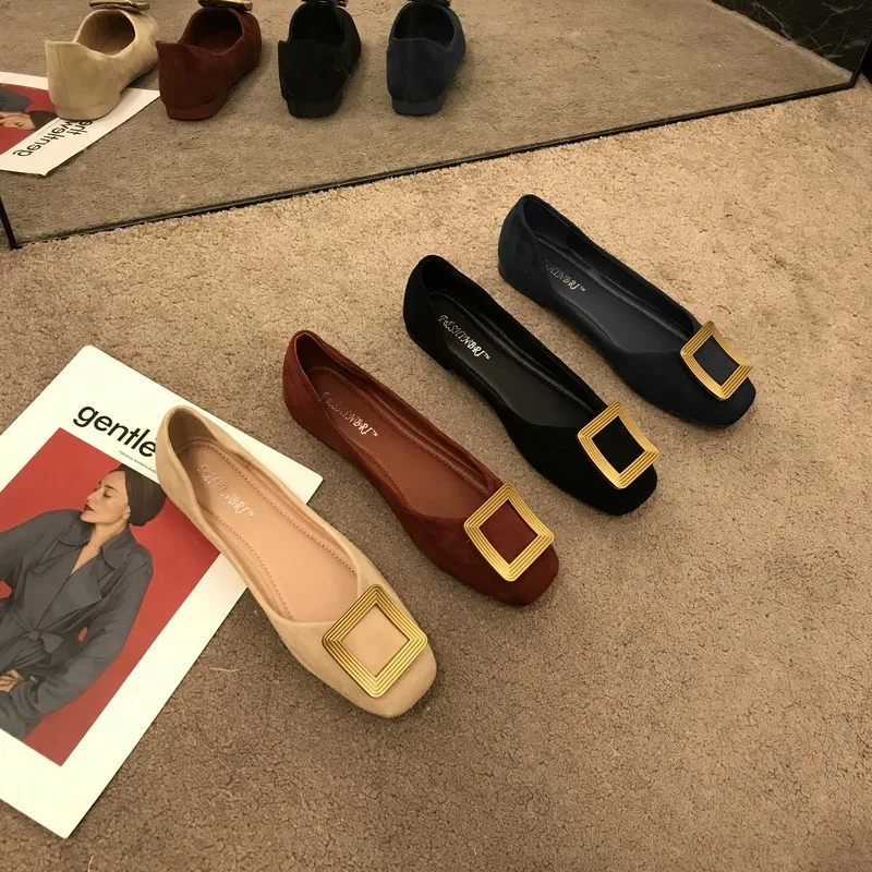 Taomengsi Casual Ladies shoes Square Head Leisure Shallow Beige Plain and Mixed Colors Comfortable Women's Shoes