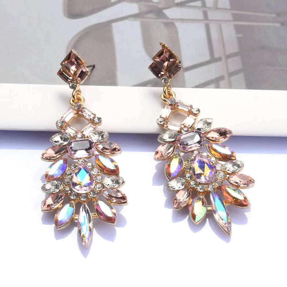 Crystal Colorful Big Dangle Drop Elegant Statement Earrings Accessories For Women