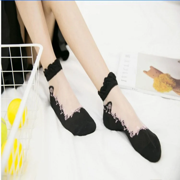 Sexy Lace Mesh Fishnet Socks Mixed Fiber Transparent Stretch Elasticity Ankle Net Yarn Thin Women Cool Socks 1pair=2pcs