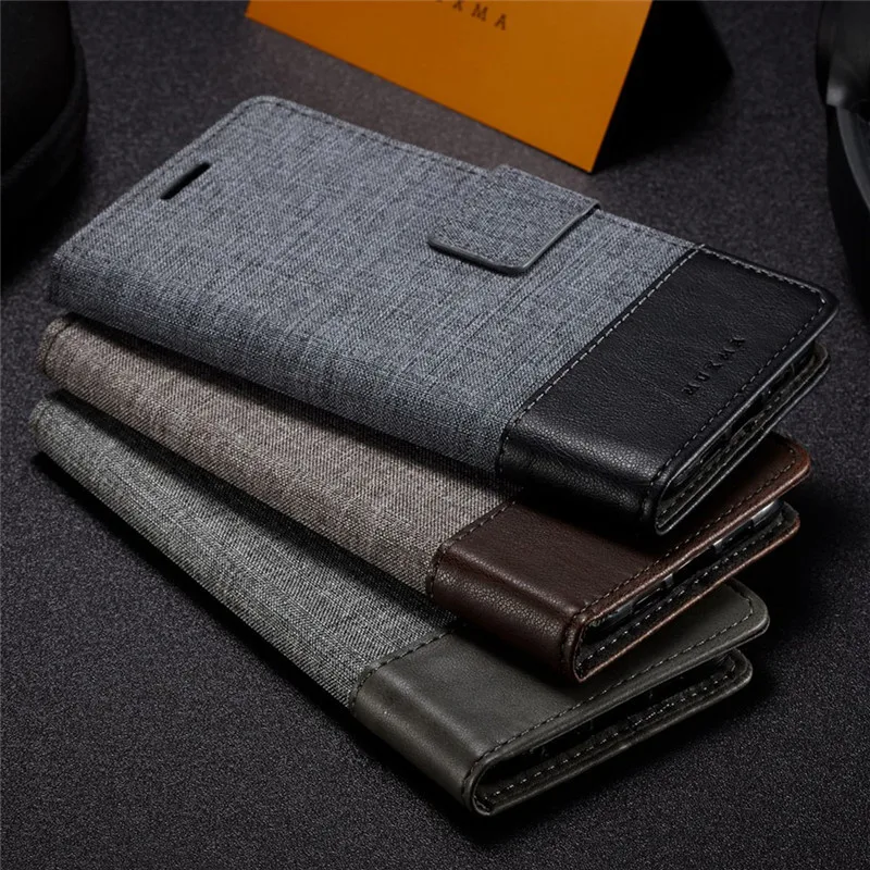 Untuk LG W30/LG W10 Dompet Kain Kanvas Saku Slot Kartu Warna Ganda Casing Lipat Penutup Ponsel Berdiri