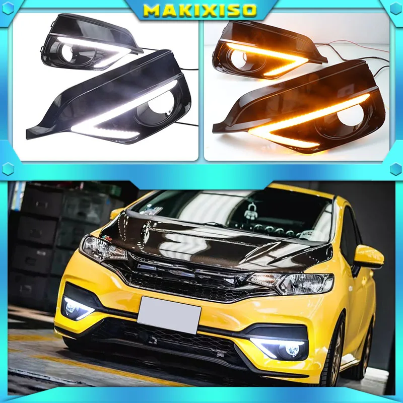 

2PCS For Honda Fit Jazz Sport RS 2018 2019 Turn Yellow Signal Relay Waterproof Car DRL 12V LED Daytime Running Light Fog Lamp