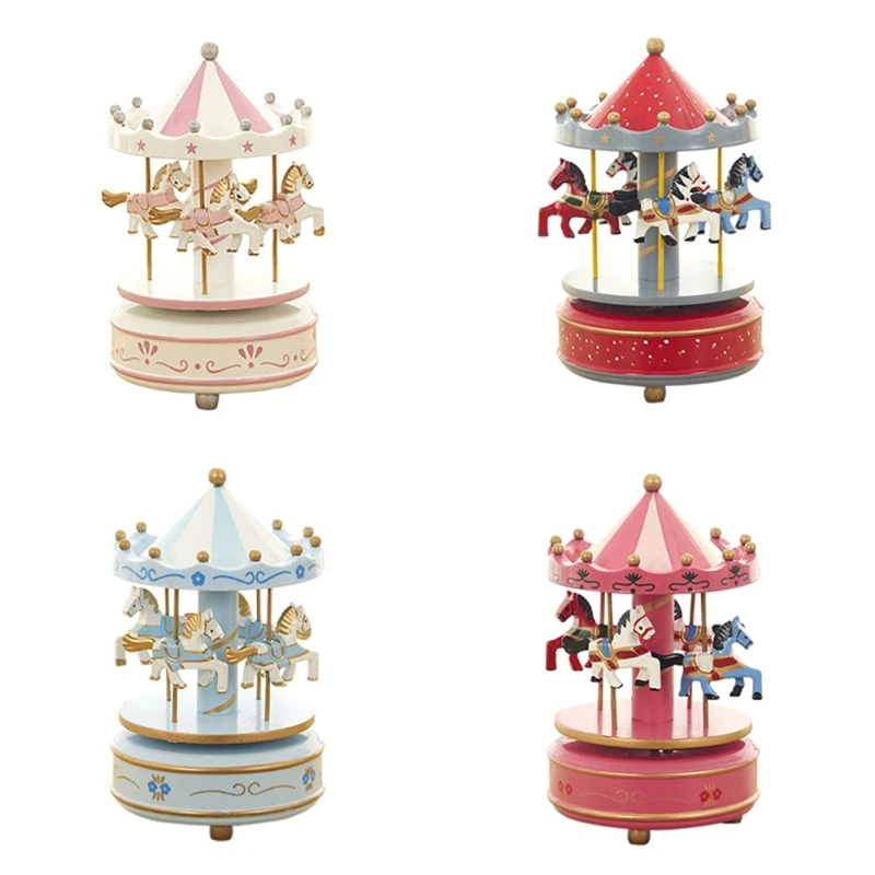 Wooden Music Box Carousel Classical Musical Box Clockwork Type Durable Harmless Convenient Home Decoration Birthday Gift Kids