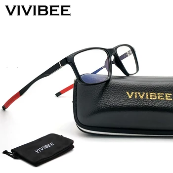 VIVIBEE 스포츠 남성용 블루 라이트 차단 게임용 안경, 알루미늄 안경, UV400 블루 레이 방지 2024, 남성 사무실 사각 안경