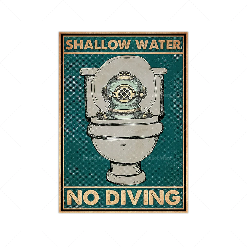 Shallow Water No Diving Poster, Funny Shallow Water Art Print, Swimming Injury Wall Art, Bathroom Decor, Bathroom Sign Art