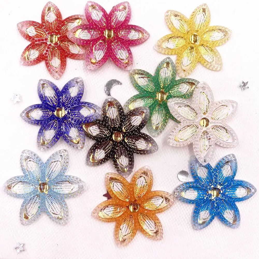 New 10Pcs Resin Shiny Colorful Flower Flatback Rhinestone Scrapbook 2 Hole Wedding  Applique Figurines DIY Ornaments Craft OH34